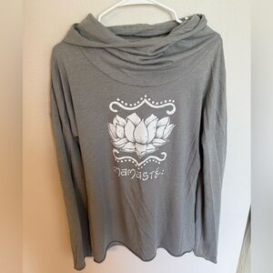 Soul Flower Gray Hoodie with Green Lotus Emblem Hippie Yoga Good Vibes Size L